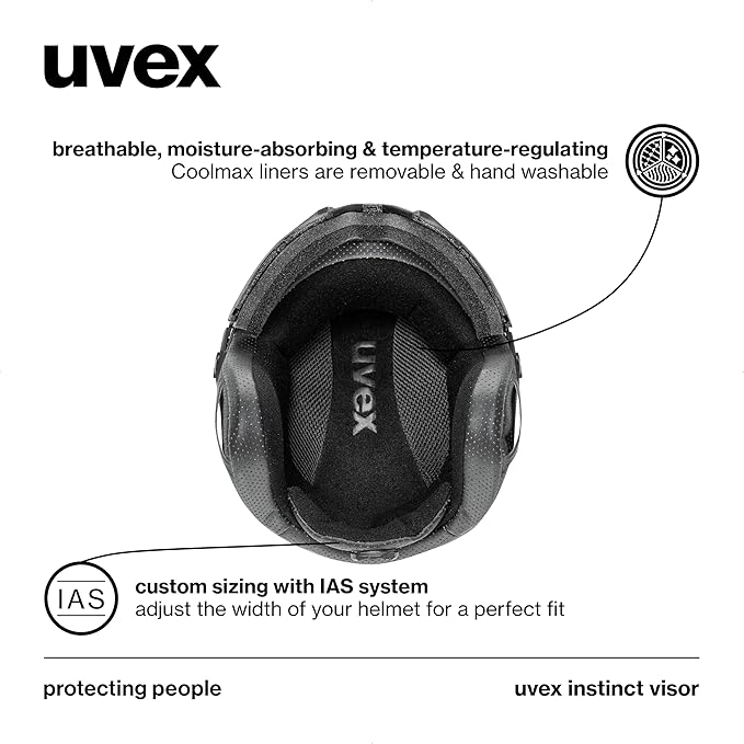 uvex Instinct Visor - Adjustable ski & Snowboard Helmet with Integrated Visor for Women & Men - Black Matte - Medium-StrideForce Fitness