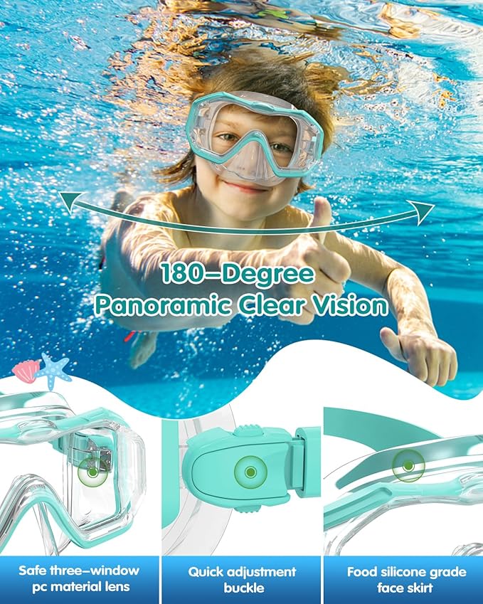 W WSTOO Kids Swim Goggles with Nose Cover,Snorkel Diving Swimming Mask for Youth 5-15,HD 3-Window Wide Vision Anti-Shattered Lens Anti-Fog&Leak-StrideForce Fitness