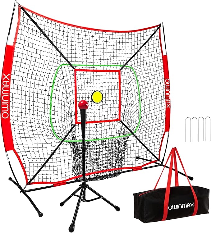 6x6FT Baseball Net, Baseball & Softball Training net with Batting Tee, Strike Zone & Circular Target and Weighted Ball, Portable Design with Compact Storage,Great for Kids-StrideForce Fitness