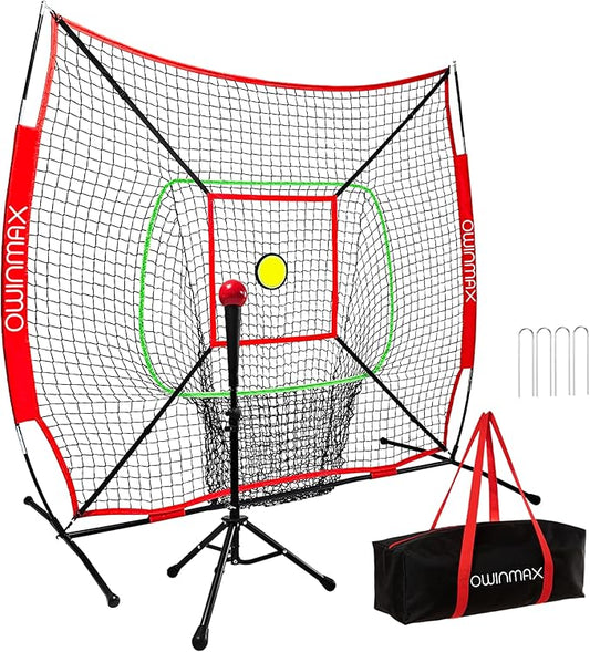 6x6FT Baseball Net, Baseball & Softball Training net with Batting Tee, Strike Zone & Circular Target and Weighted Ball, Portable Design with Compact Storage,Great for Kids-StrideForce Fitness