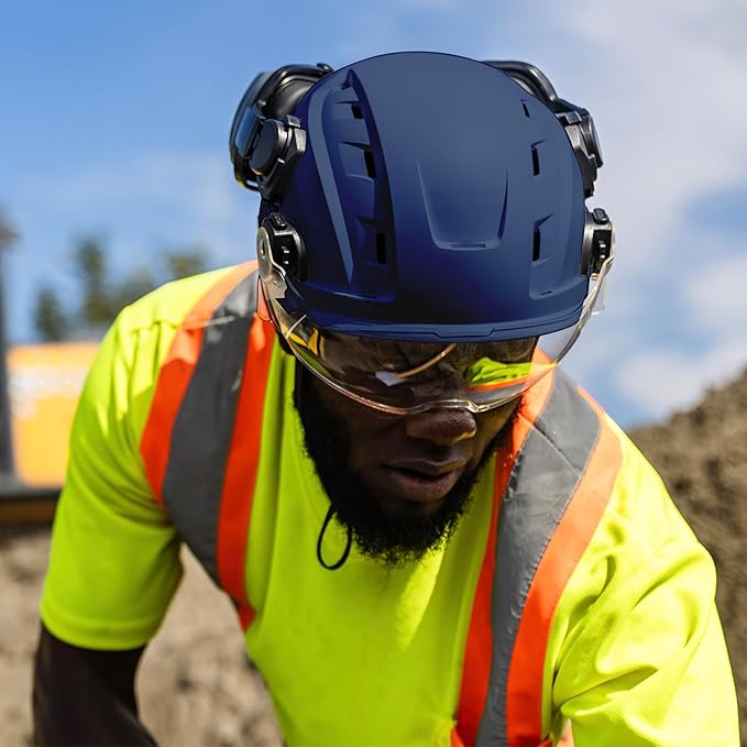 GE Safety Helmet, Impact Absorbing Tech, Adjustable Ratchet, ANSI Type 1, Memory Foam Padding, Hard Hats Protection, Lightweight, Durable, Chin Strap, Comfortable Fit OSHA Approved-StrideForce Fitness