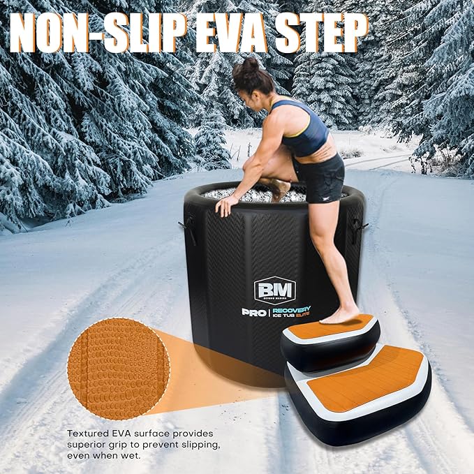 Inflatable Step for Cold Plunge Tub, EVA Non-Slip Drop Stitch Ice Bath Accessory, Detachable 2-Piece Tier Design, Portable Stairs for Ice Plunge, Fits Most Inflatable Ice Tubs-StrideForce Fitness