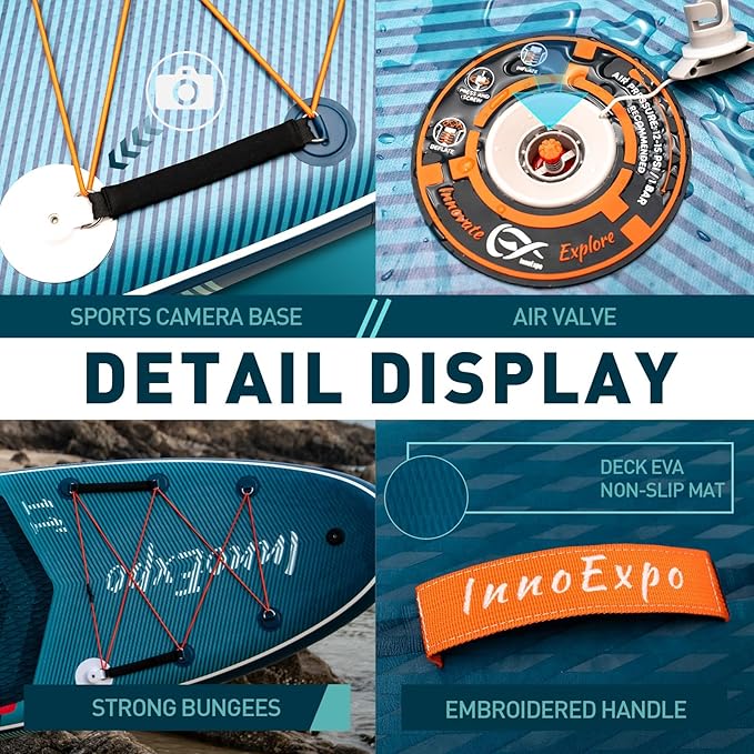 InnoExpo 11' Inflatable Stand Up Paddle Boards with Premium Accessories, Wide Stable SUP Paddle Board Design, Non-Slip Comfort Deck for Youth & Adults-StrideForce Fitness