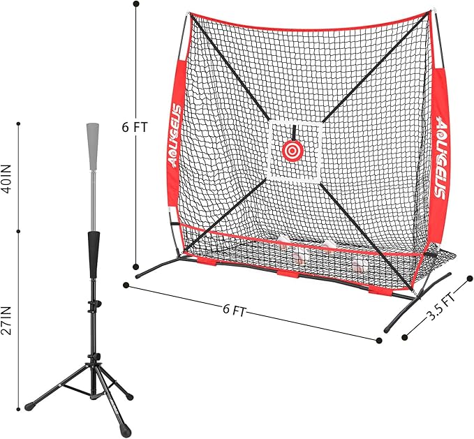 6'X6' Baseball Softball Practice Net,Pitching Net,Batting Net,with Bonus Strike Zone,Target and Bow Frame,for Hitting,Pitching,Catching-StrideForce Fitness