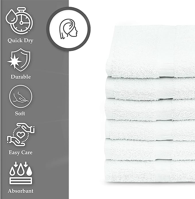 GOLD TEXTILES 12 Pcs New White (20x40 Inches) Cotton Blend Terry Bath Towels Salon/Gym Towels Light Weight Fast Drying-StrideForce Fitness