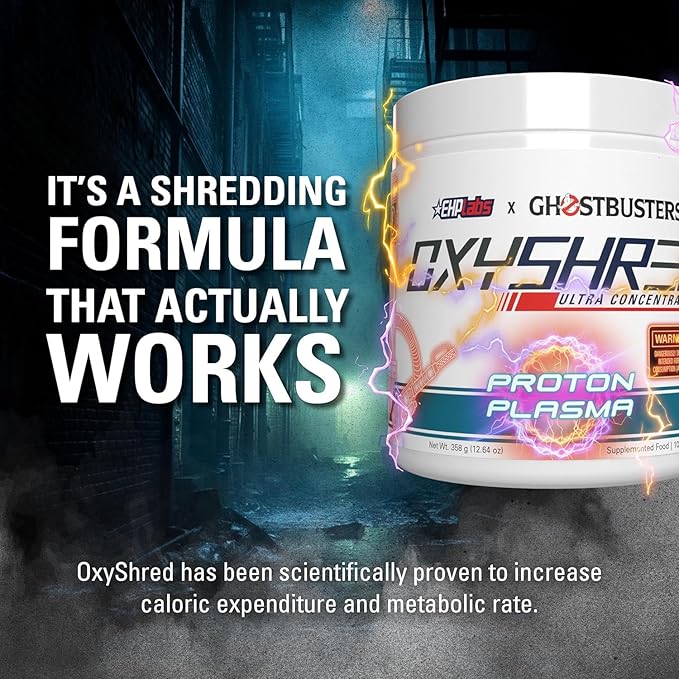 EHP Labs x Ghostbusters OxyShred Pre Workout Powder & Shredding Supplement - Preworkout Powder with Acetyl L Carnitine, Energy Boost Drink - Proton Plasma, 60 Servings-StrideForce Fitness