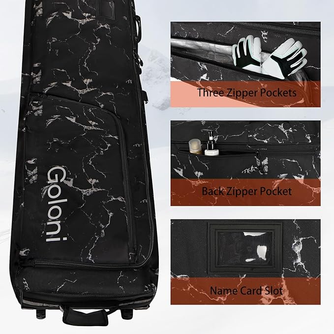 Goloni Ski Bag with Wheels,Padded Snowboard Bag for Air Travel,600D Waterproof Fabric,Foldable Snow Bag Fits 2 Pairs Skis-StrideForce Fitness