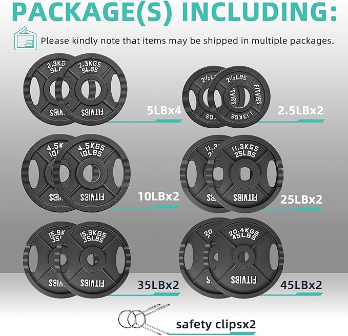 Olympic Cast Iron 2-Inch Weight Plates for Strength Training & Weightlifting, 255 Pounds Set, Multiple Packages-StrideForce Fitness