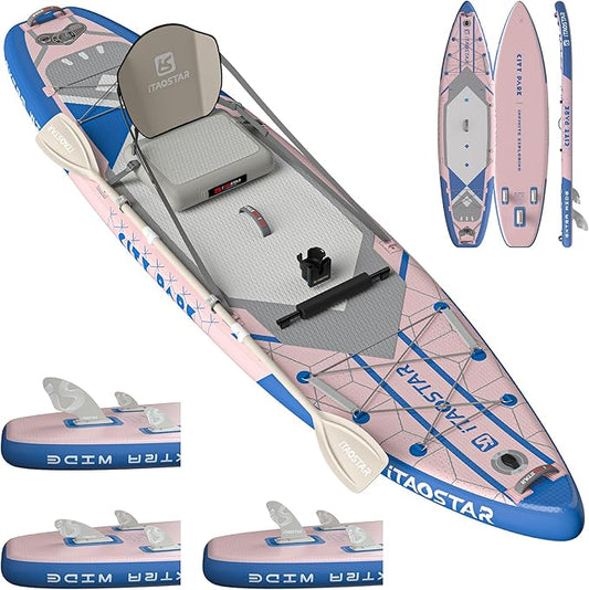 City Park 12'×35" Extra Wide Paddle Board with Seat, One-Stop Premium SUP Board Gears, Tailored 5 Fins, Stable Inflatable Stand Up Paddle Boards for Youth/Adults of All Levels-StrideForce Fitness