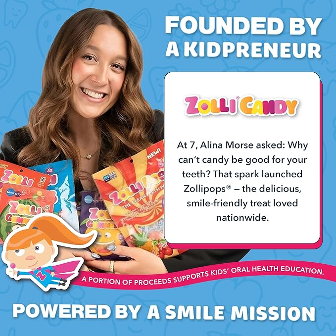 Zollipops Clean Teeth Pops Sugar Free Candy with Xylitol, Dye-Free Lollipops - Keto & Diabetic-Friendly, Dentist-Approved Treats for Kids (Strawberry, 3.1 oz)
