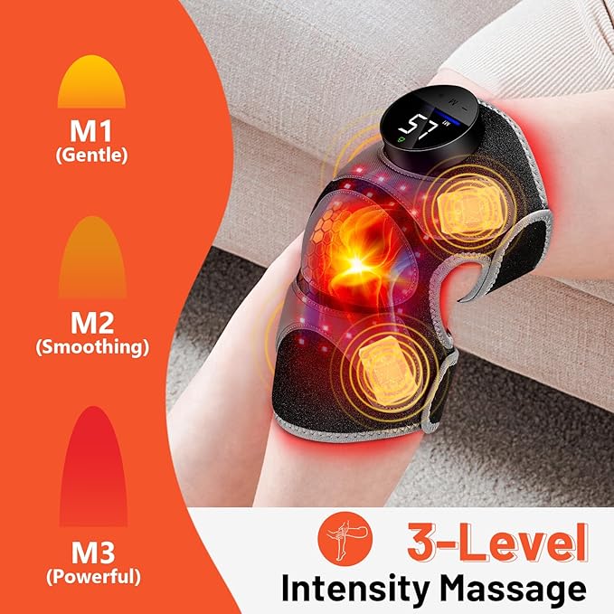 HALIDODO Upgrade 4 Vibration Massage Area Knee Brace & Red Light Therapy for Knee Pain Relief 660nm&850nm Red Light Therapy Device for Knee/Joint/Elbow/Shoulder Pain Relief, Gift for Mom-StrideForce Fitness