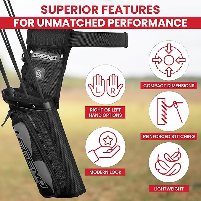 Legend XT420 Field Quiver - Left or Right-Handed Quiver Arrow Holder, Archery Quiver with 3 Arrow Tube, Durable Nylon Hip Quivers with Multiple Pockets for Archery Accessories, Score Card & Tools-StrideForce Fitness
