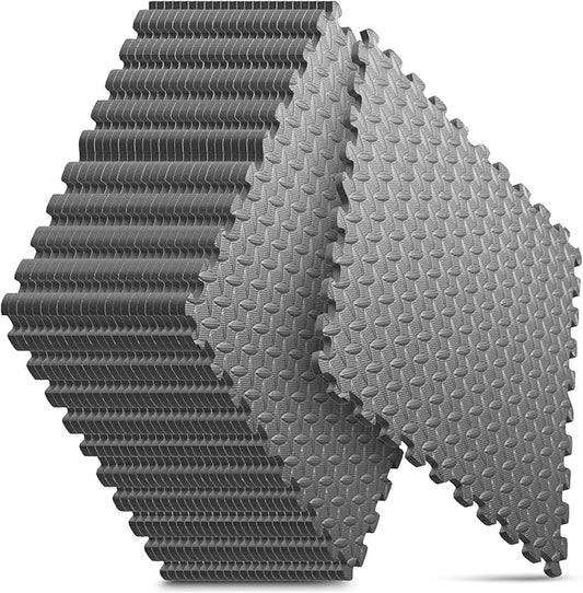 Home Gym Mat, Puzzle Exercise Mat, EVA Interlocking Foam Floor Tiles for Home Workout Equipment and Kids' Play Areas - Grey, 24 in x 24 in x ½ in - 16 Tiles (Grey, 16 Pack, 64 SQ FT)-StrideForce Fitness