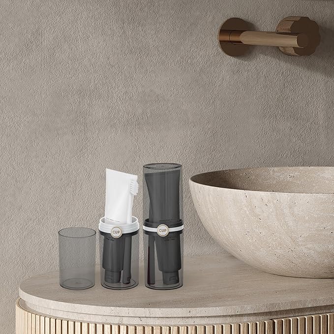 Yeeco toothbrush travel case, 2 pcs Transparent Black Portable Toothbrush Cover with Mouthwash Cup, Tooth Brushing Holder for Home School Camping Travelling, 8.1 x 2.6 inches,Clear Black