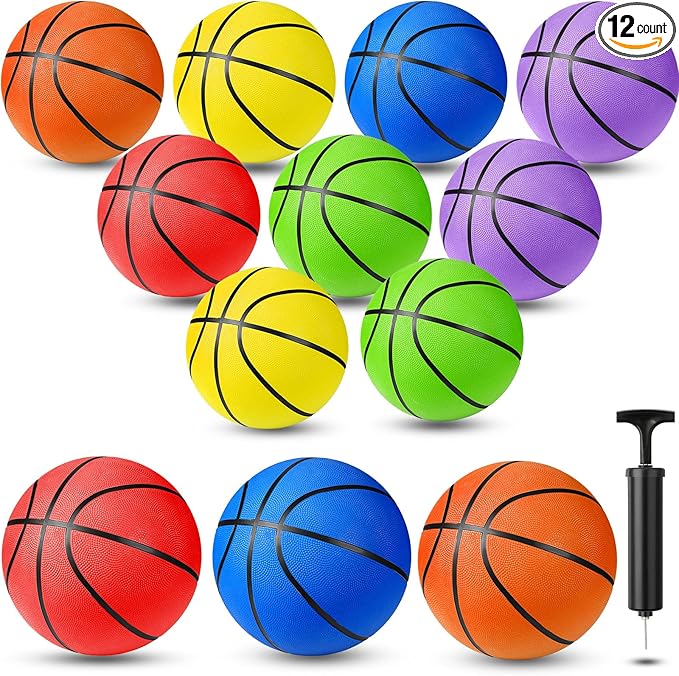 Jerify 12 Pack Official Size Rubber Basketballs for Kids Child Junior Youth Indoor Outdoor Sports Basket Balls with Pump Back to School Student Gifts Operation Christmas Bulk Items-StrideForce Fitness