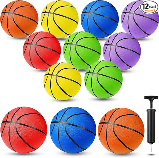 Jerify 12 Pack Official Size Rubber Basketballs for Kids Child Junior Youth Indoor Outdoor Sports Basket Balls with Pump Back to School Student Gifts Operation Christmas Bulk Items-StrideForce Fitness