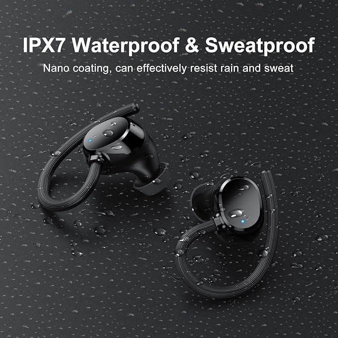 Wireless Earbuds, HiFi Stereo Sport Bluetooth 5.3 in-Ear Headphones with Earhooks, 48H Deep Bass, LED Display, Noise Cancelling, IP7 Waterproof Earphones Built-in Microphone for Running-StrideForce Fitness