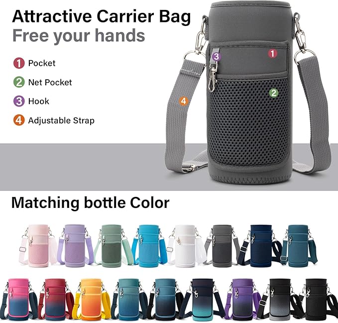 Insulated Water Bottle | Thickened Stainless Steel Vacuum Metal | Portable Sports Water Jug for Gym and Hiking with Straw, Carrier Bag, Handle Strap | BPA-Free 32 oz-StrideForce Fitness