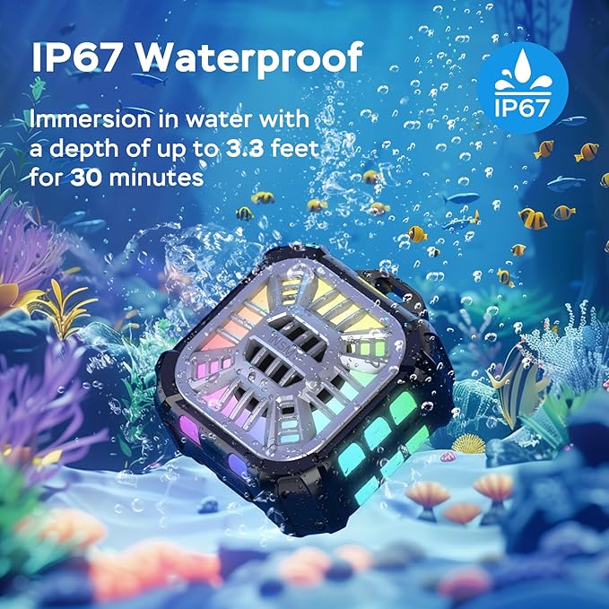 INSMY IP67 Waterproof Bluetooth Speaker, Shower Speaker Portable Small Clip-on, Multi Sync 100+ Speakers, Big Volume Booming Bass, 24H Playtime/Floatable/RGB Lights for Outdoor/Kayak/Beach (Black)-StrideForce Fitness