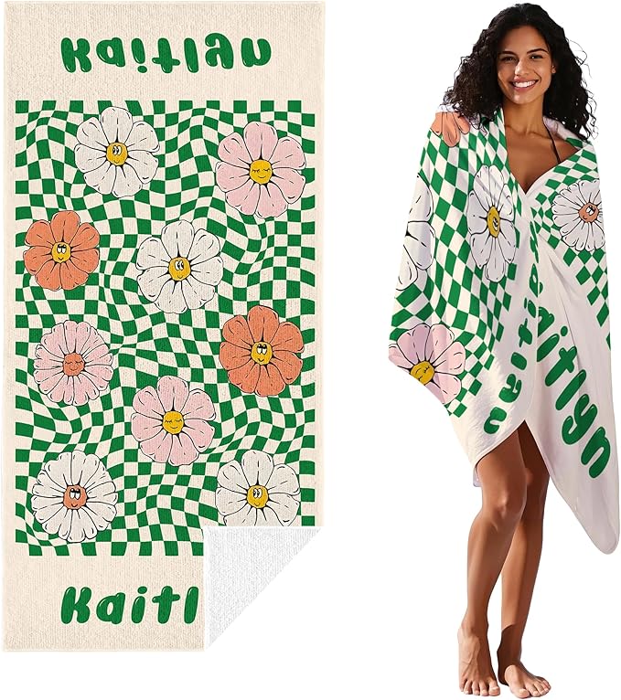JML Personalized Beach Towel with Name, Custom Flower Beach Towel, Customized Microfiber Pool Towel, Quick Dry & Absorbent Swim Towel for Adult,Mother's Day, Birthday, Summer Holiday,Vacation-StrideForce Fitness