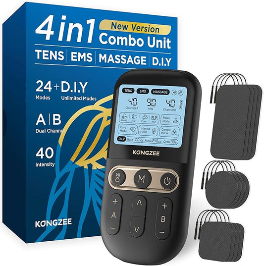4 in 1 - D.I.Y & Tens Unit & EMS & Massage Muscle Stimulator, Dual Channel TENS Units Therapy Machine for Pain Relief, FDA Cleared Rechargeable Electronic Pulse Massager,with 12pcs Electrode Pads-StrideForce Fitness