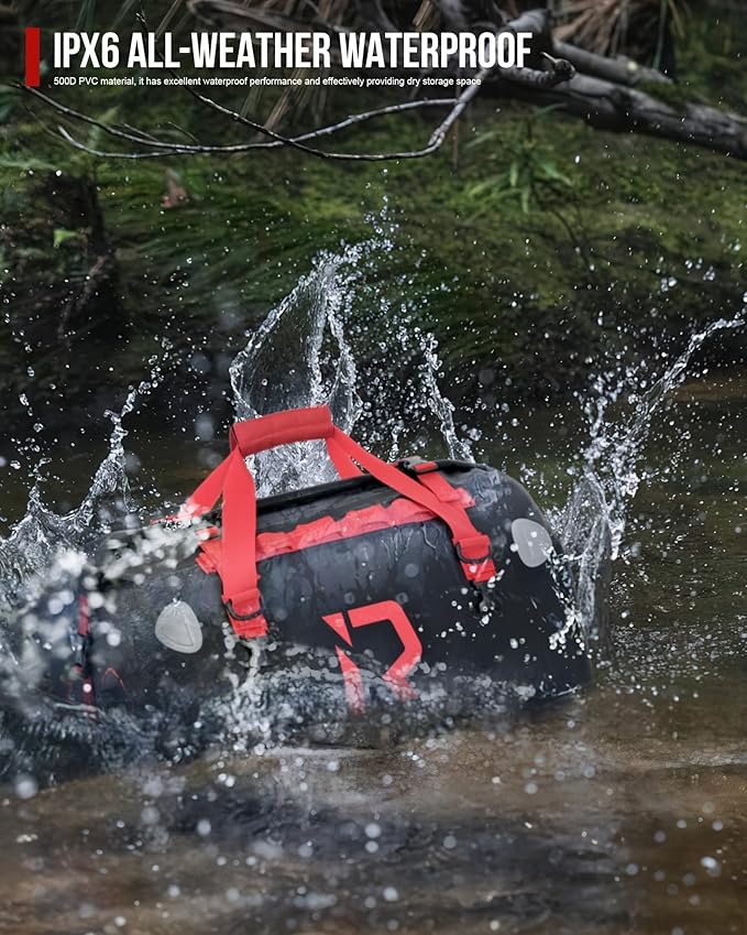 BORLENI Waterproof Motorcycle Dry Duffel Bag Luggage Tail Bag with Large Storage Space,Roll Top Closure, Shoulder Straps, Inner Pocket and Mesh Pocket for Motorcycling Travel Camping (Black,30L)-StrideForce Fitness