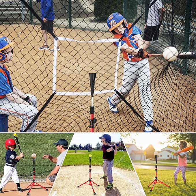 Baseball Tee Batting Tee Softball Tee Portable Travel Hitting Tee,Easy Adjustable Height,Stable Tripod Stand-StrideForce Fitness