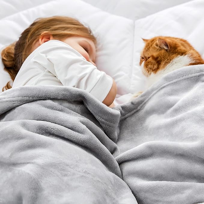 Bedsure Bedding Fleece Blanket for Girls and Boys - Soft Cozy Cute Small Throw Blankets for Travel, 43x55 Inches, Light Grey-StrideForce Fitness