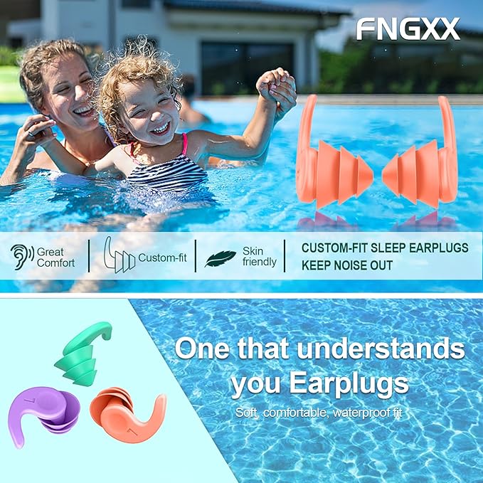 Kids Swimming Ear Plugs,3 Pairs Waterproof Reusable Silicone Child Swim Earplugs for Swimming Surfing Bathing Showering,Small Children Water Ear Plugs Suitable for Boys and Girls (Kids 4-12 Years Old)-StrideForce Fitness