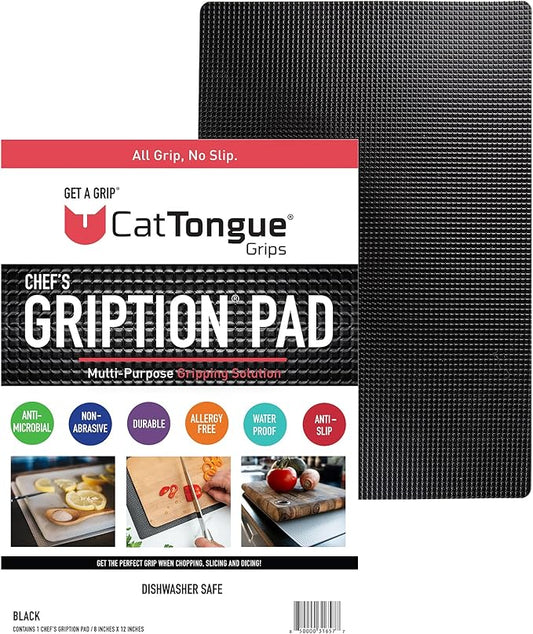 CatTongue Grips Non-Adhesive Anti-Slip Mat - Multi-Purpose Non-Slip Pad For Chefs & Home Cooks - Ideal Cutting Board Mat & Drawer Liner - Kitchen Essentials For Safety (Black, 8” x 12”)