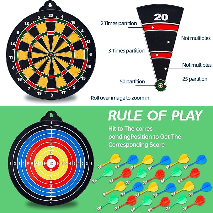 Magnetic Dart Board - 12Magnetic Darts+12Sticky Balls Or 2 Toy Gun+40 Foam Dart,Fun for Family Game and Party with Friends, Christmas Birthday Gifts Toys for 3-12 Year Old Boys-StrideForce Fitness