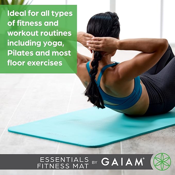Gaiam Essentials Thick Yoga Mat Fitness & Exercise Mat with Easy-Cinch Yoga Mat Carrier Strap, 72"L x 24"W x 2/5 Inch Thick-StrideForce Fitness