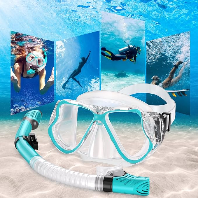 Greatever Dry Snorkel Set,Panoramic Wide View,Anti-Fog Scuba Diving Mask,Professional Snorkeling Gear-StrideForce Fitness