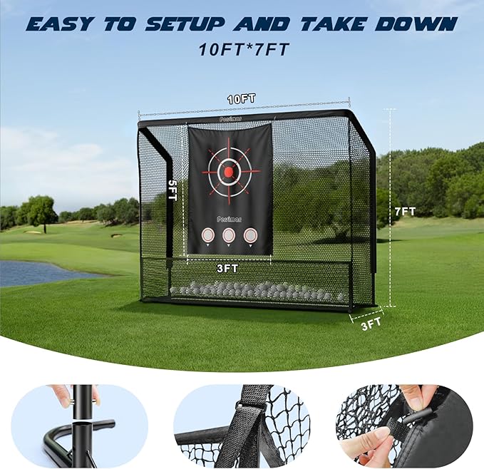 Golf Cage Practice Hitting Net,10x7ft Heavy Steel Frame with 2 Net Side Barriers,for Backyard Driving Chipping Swing Training, Home Range for Indoor& Outdoor.-StrideForce Fitness