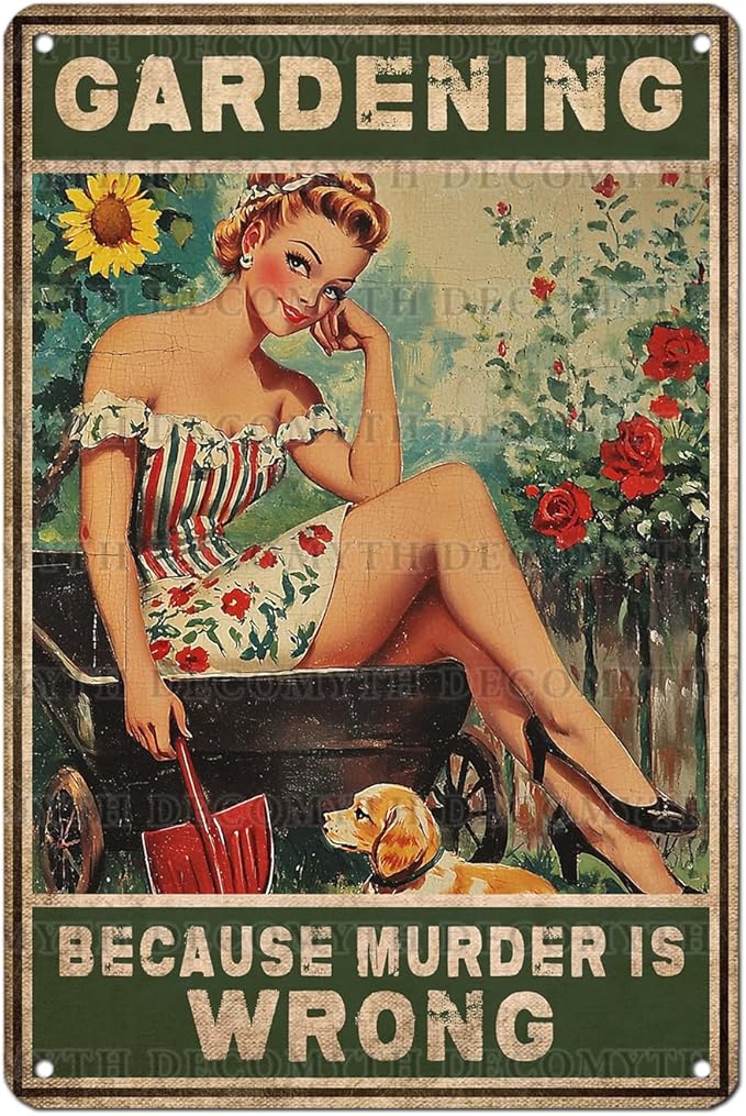 Gardening Because Murder Is Wrong Vintage Metal Tin Sign Rustic Wall Decor Outdoor Garden Art Yard Plaque Retro Home Decor Gift for Women Gardener Lovers 12 * 8inch-StrideForce Fitness