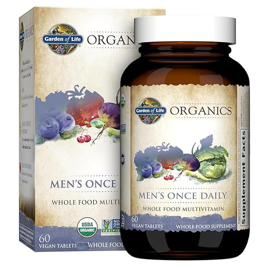 Garden of Life Once Daily Whole Food Multivitamin for Men, Organic Mens Vitamins & Minerals, Vitamin C, Zinc, Vegan, for Health & Well-Being, 60 Tablets-StrideForce Fitness