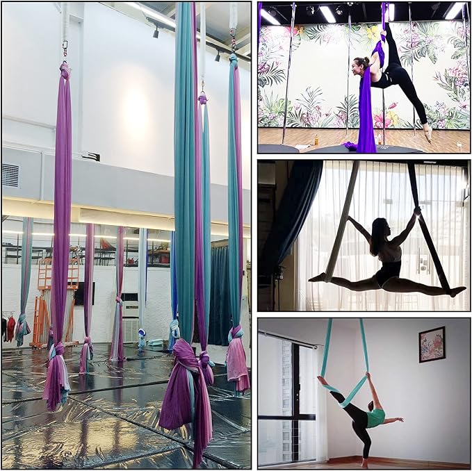Aerial Yoga Hammock L:5M W:2.8M 5.5 Yards Aerial Pilates Silk Yoga Swing Set with 2000 Ibs Load Include Daisy Chain, Pose Guide-StrideForce Fitness