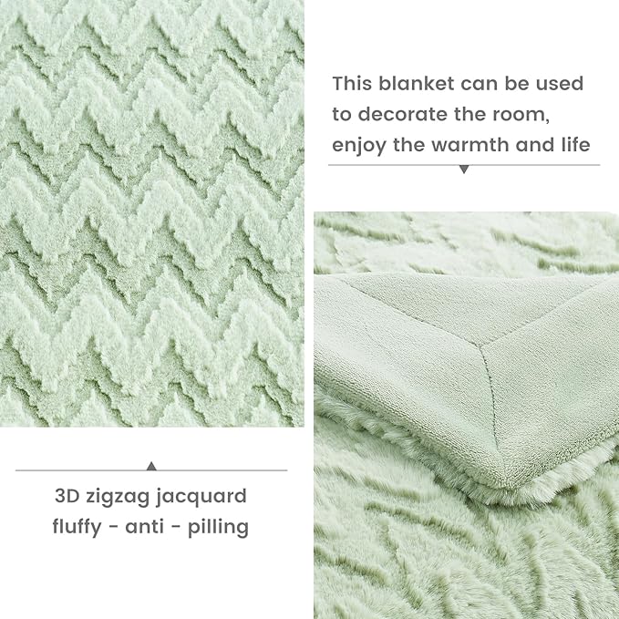 Cozy Bliss Faux Fur Throw Blanket for Couch - Soft Fuzzy Cozy Throw Gift Blankets for Women,Sage Green Boho Blanket for Sofa Bedroom Living Room.50 * 60 Inches-StrideForce Fitness