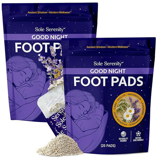 Sole Serenity Foot Pads - Zeolite Mineral, Ginger Root, Wormwood, Bamboo Vinegar, Foot Spa for Tired Feet (Good Night - 2 Pack)-StrideForce Fitness