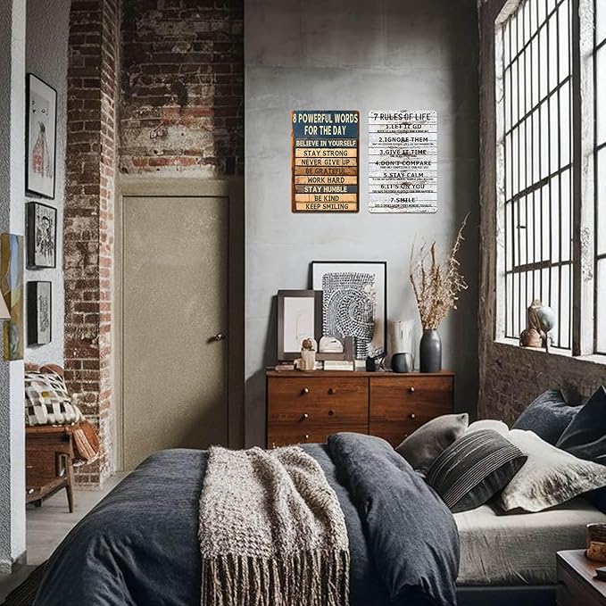 Teen Boys Room Decor - Cool Inspirational Wall Art Teenage Girl Bedroom Stuff 7 Rules of Life Metal Tin Signs for 10-18 Year Old Teens Room Accessories 8x12 Inch-StrideForce Fitness