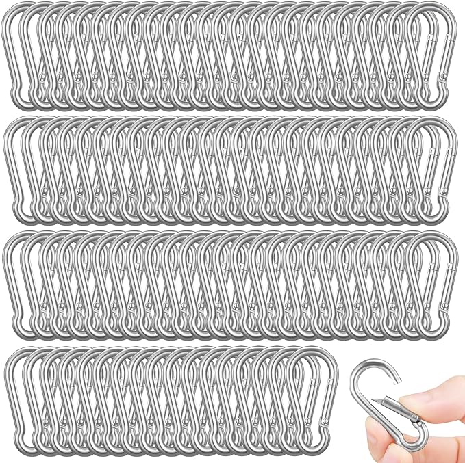 200PCS 2" Spring Snap Hook Carabiners, 3/16" Heavy Duty Galvanized Steel Carabiner Clips, 220lbs Capacity M5 Spring Clips Keychain for Hammock Swing,Dog Leashes, Water Bottle and Outdoor Activities-StrideForce Fitness