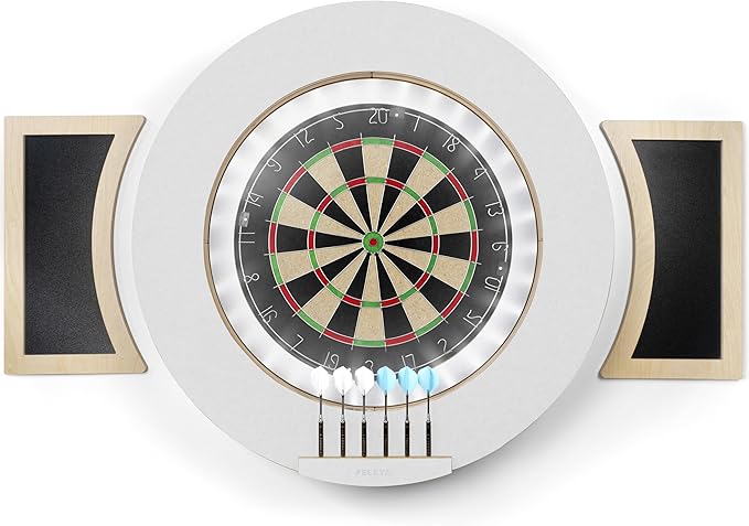 Dart Board Cabinet Set with LED Light; Bristle Dartboard, Built in LED Light, Darts and Chalkboards-StrideForce Fitness