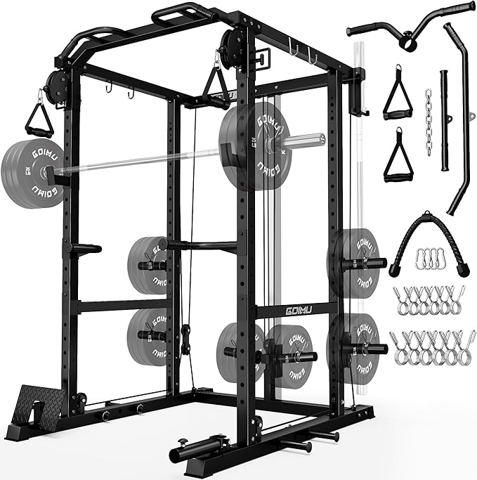 R1-V4 Power Cage Rack, 2000LB Squat Rack with Cable Crossover System, Multi-Function Weight Cage, Home Gym Workout Machine with More Training Attachments-StrideForce Fitness