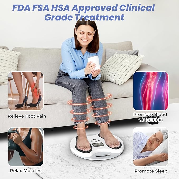 EMS Foot Massager for Neuropathy Relief, TENS Foot Nerve Circulation Stimulator for Pain Relief, Muscle Stimulator with 4 Body Pads, Relieves Swelling, Cramps, Plantar Fasciitis-StrideForce Fitness
