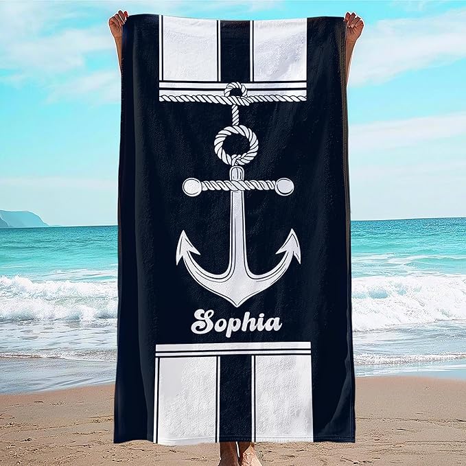 JML Personalized Beach Towel with Name, Custom Anchor Beach Towel, Customized Microfiber Pool Towel, Quick Dry & Absorbent Swim Towel for Adult,Anniversary, Birthday, Summer Holiday,Vacation-StrideForce Fitness