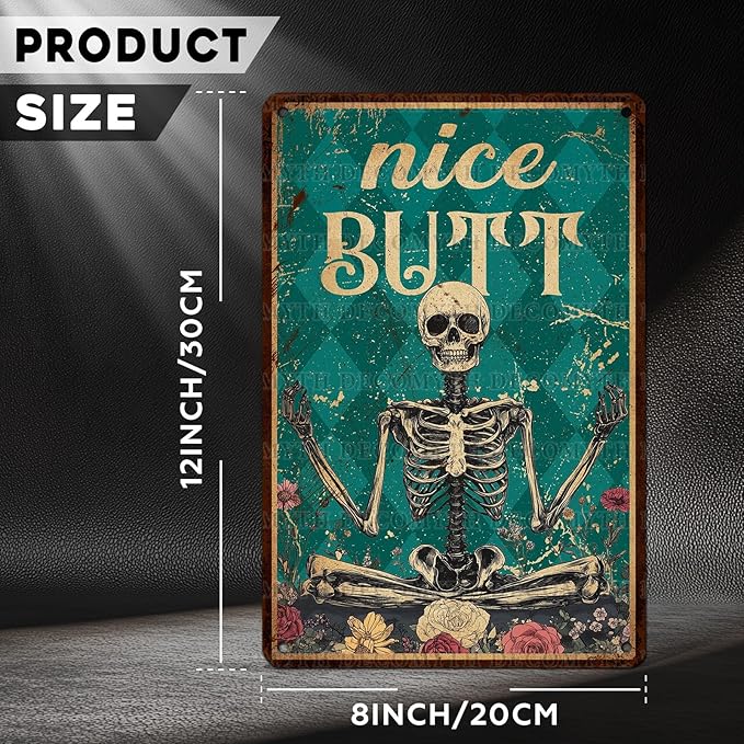 Skeleton Decor Tin Sign Retro Funny Skeleton Metal Sign for Bedroom Cafe Home Coffee Kitchen Bathroom Funny Wall Decor Art 12 * 8inch-StrideForce Fitness