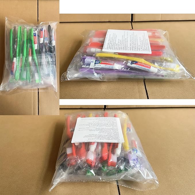 HAIFOTRVA 200pcs Disposable Toothbrushes with Toothpaste,Single Use Toothbrush with Toothpaste Individually Wrapped Disposable Travel Toothbrushes Kit Bulk for Homeless,Hotel,Guests(5 Colors)