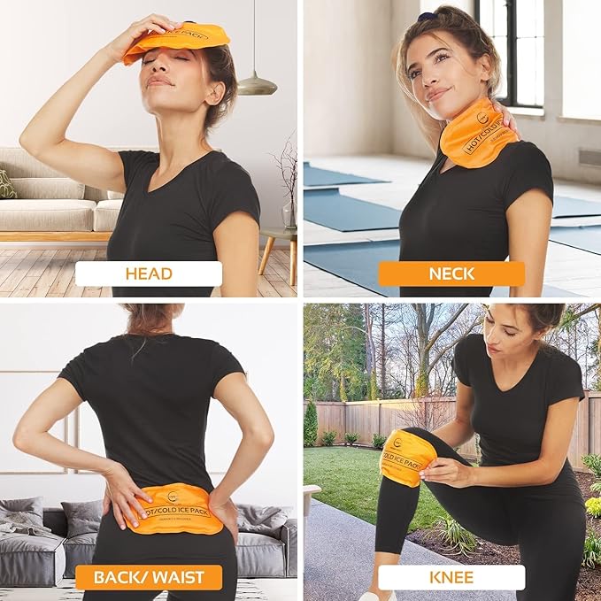 AllSett Health Reusable Hot and Cold Gel Ice Packs for Injuries | Cold Compress, Ice Pack, Gel Ice Packs, Cold Pack, ice Pack, Cold Packs for Injuries, 10.5 in Long x 5 in Wide, | 4 Pack Orange-StrideForce Fitness