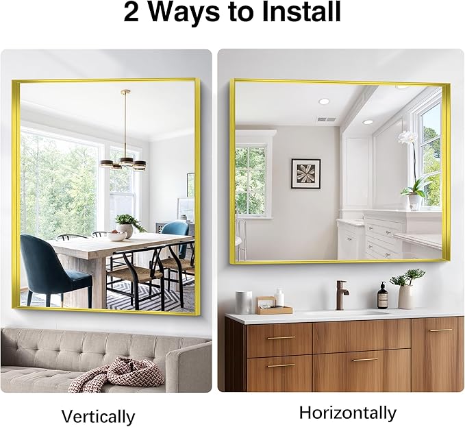 Gold Bathroom Mirror, 40x48 Inch Rectangular Framed Mirror, Large Wall Mounted Bathroom Vanity Mirror Over Sink for Bedroom,Restroom, Living Room, Hangs Vertically or Horizontally-StrideForce Fitness