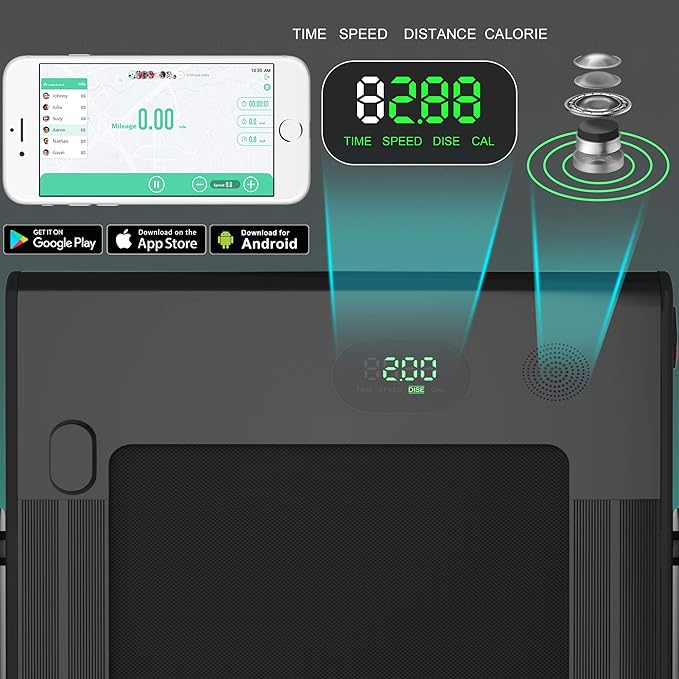 GYMAX Walking Pad, 2.25HP Foldable Treadmill with Smart App & Remote Control, Bluetooth LED Monitor, Small Spaces Compact Running Machine, Folding Portable Under Desk Treadmill for Home Office-StrideForce Fitness